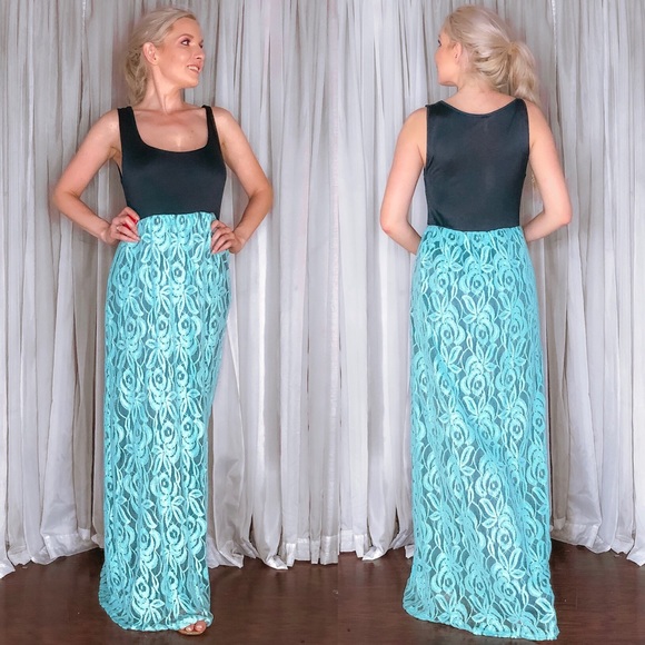 Pinkblush Dresses & Skirts - Extra Long Navy Aqua Lace Maxi Dress by PinkBlush